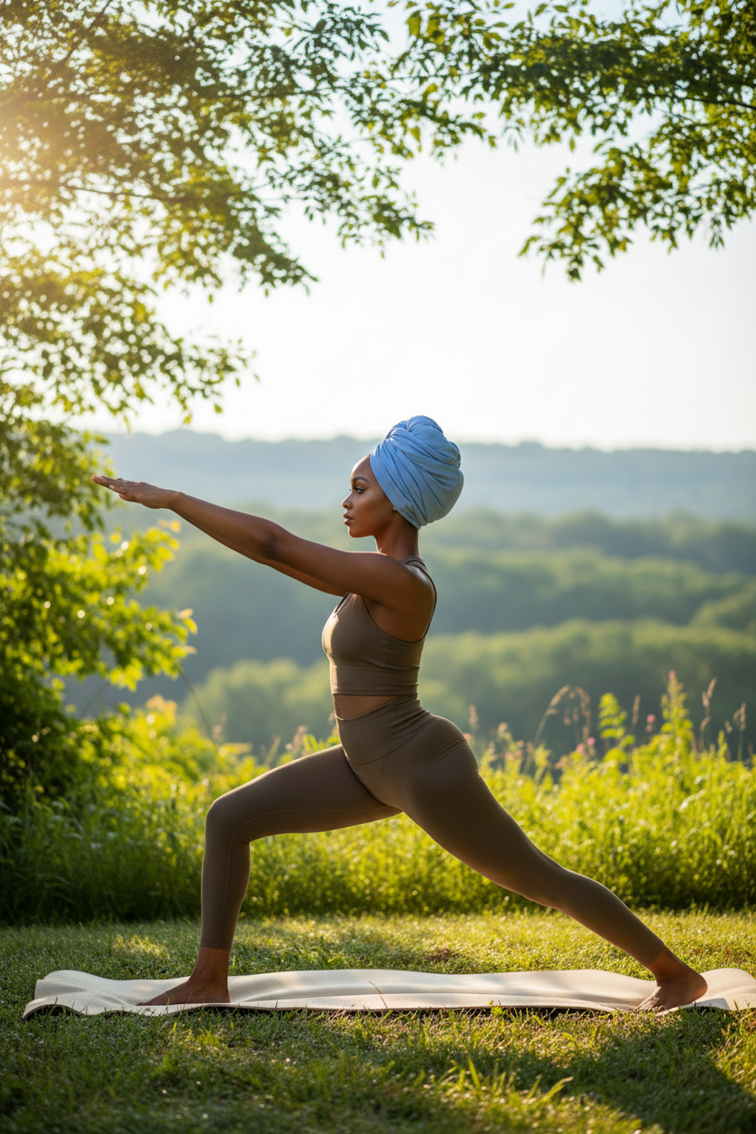 Carolina Sky Blue Headwrap Yoga Look